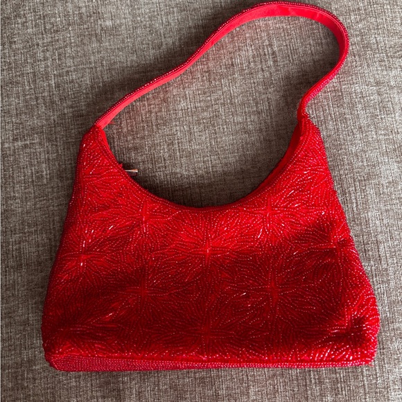 Vintage Handbags - Vintage red beaded evening bag